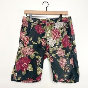 Ralph Lauren Denim & Supply Y2K Black Floral Cottagecore Hawaiian Shorts Size 30